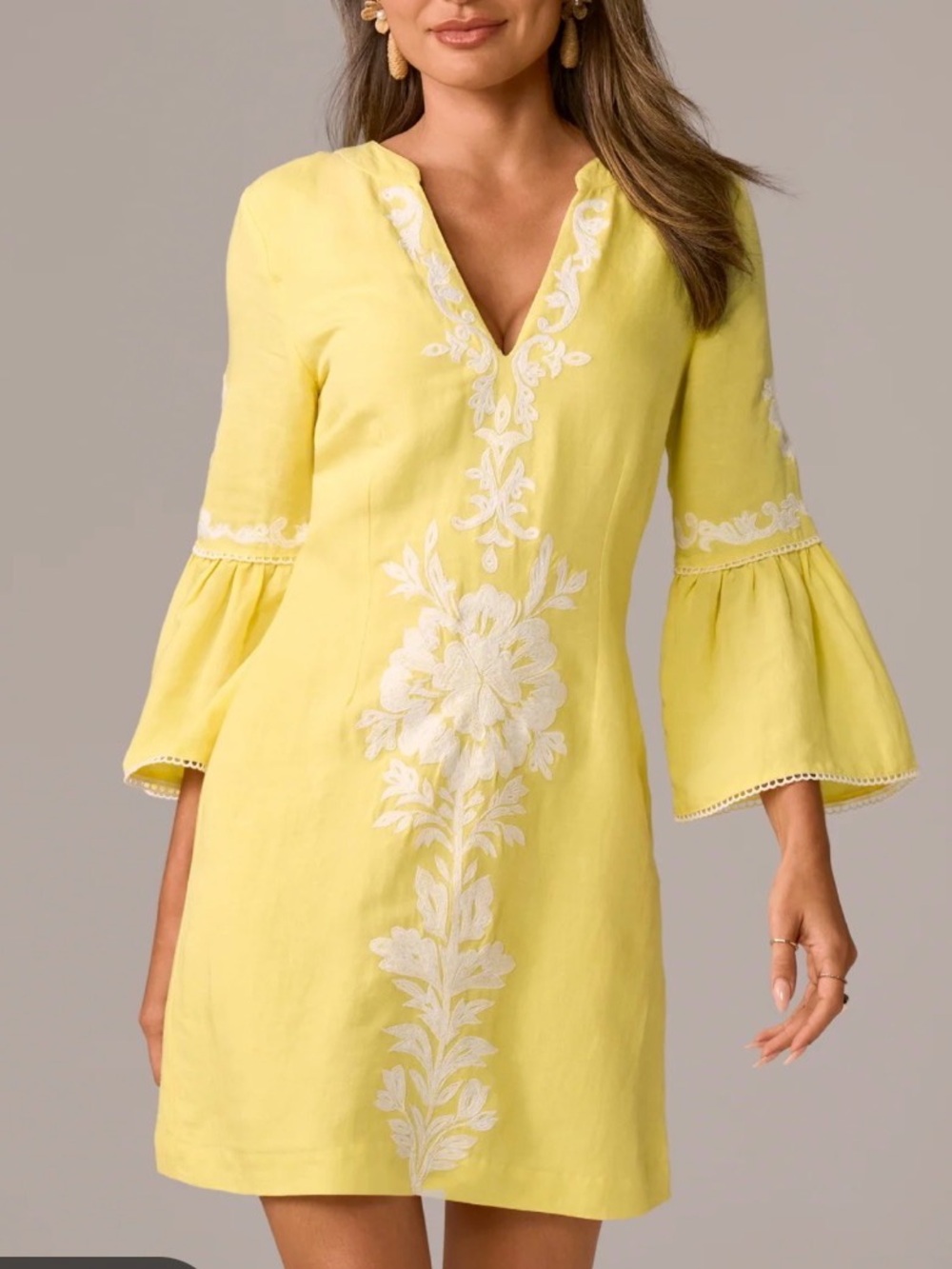 NEW Boston Proper Linen Embroidered Short Dress Lemon Drop Yellow size 2 Small